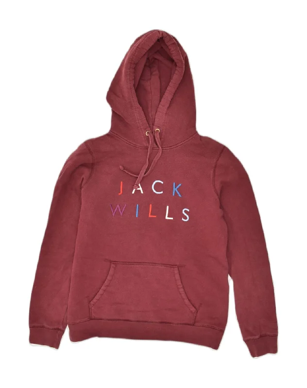 JACK WILLS Womens Oversized Graphic Hoodie Jumper UK 10 Small Burgundy