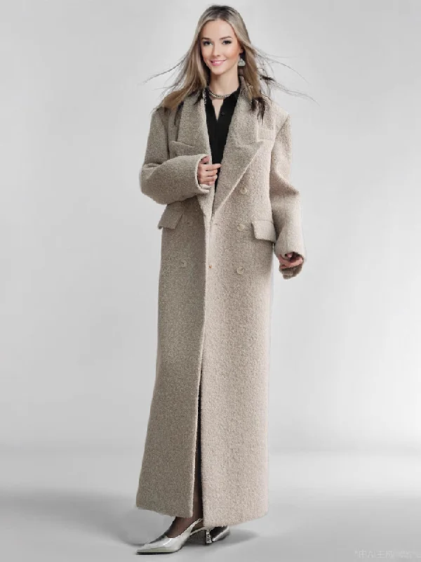 Ashore Shop Modern Women's Wool Blend Long Coat, featuring a double-breasted design with pocket