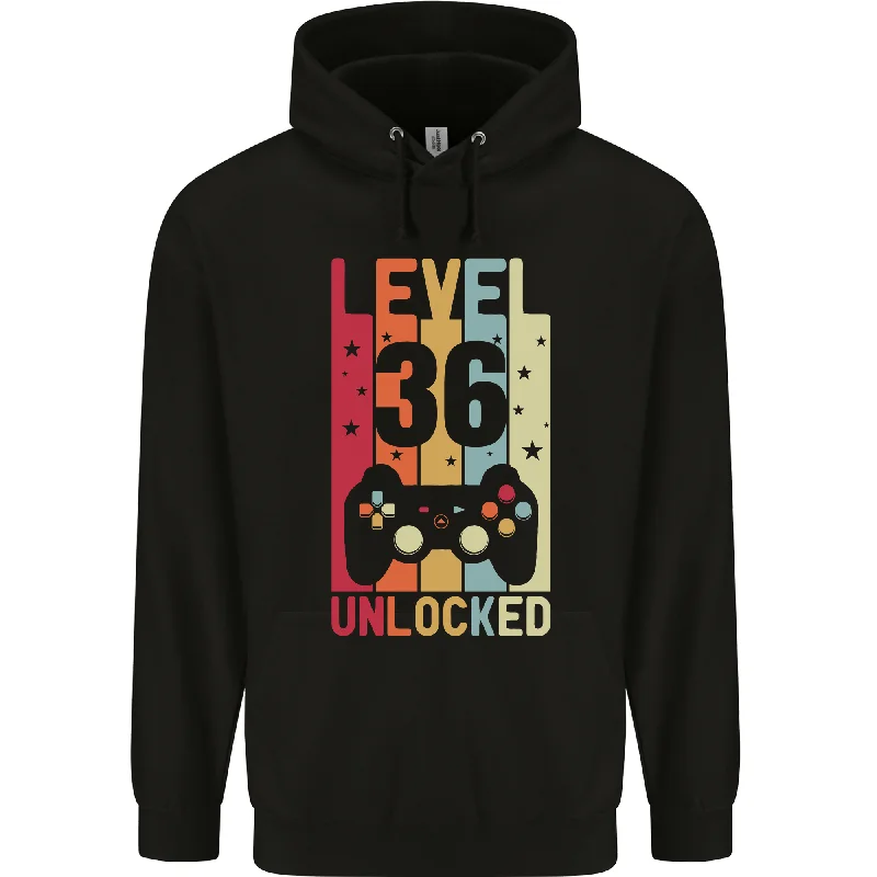 36th Birthday 36 Year Old Level Up Gaming Mens 80% Cotton Hoodie