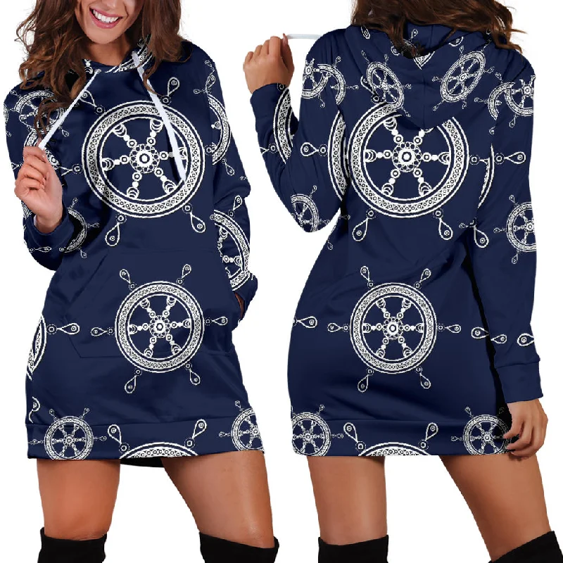 Nautical Steering Wheel Design Pattern Women'S Hoodie Dress