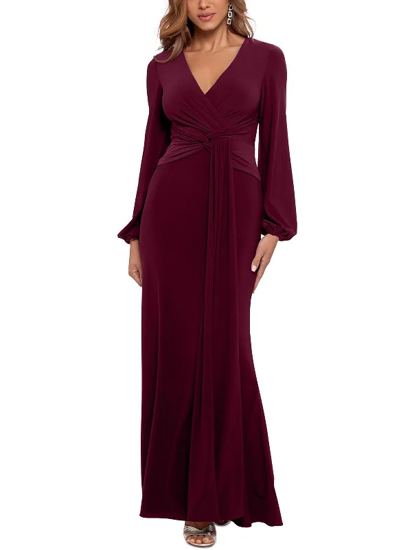 Petites Womens Matte Jersey Draped Evening Dress