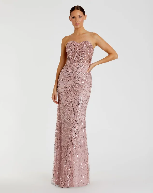 Pink Strapless Embellished Trumpet Gown