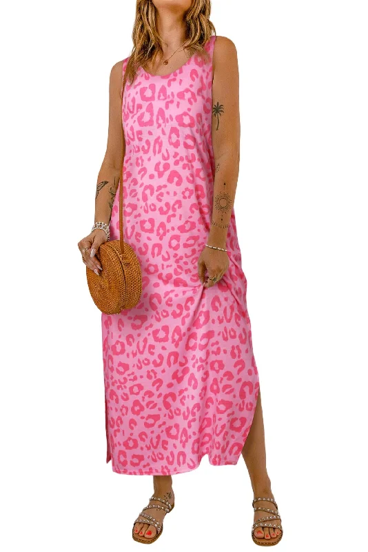 Women's Leopard Sleeveless Dress In Pink