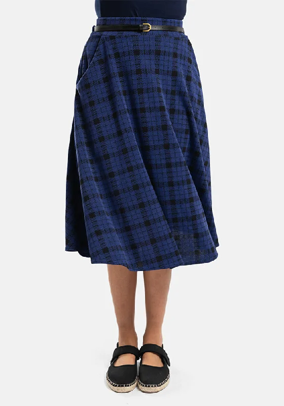 Anais Blue & Black Check Jacquard A-Line Skirt