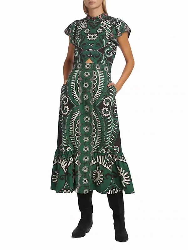 Charlough Print Cut Out Dress In Green