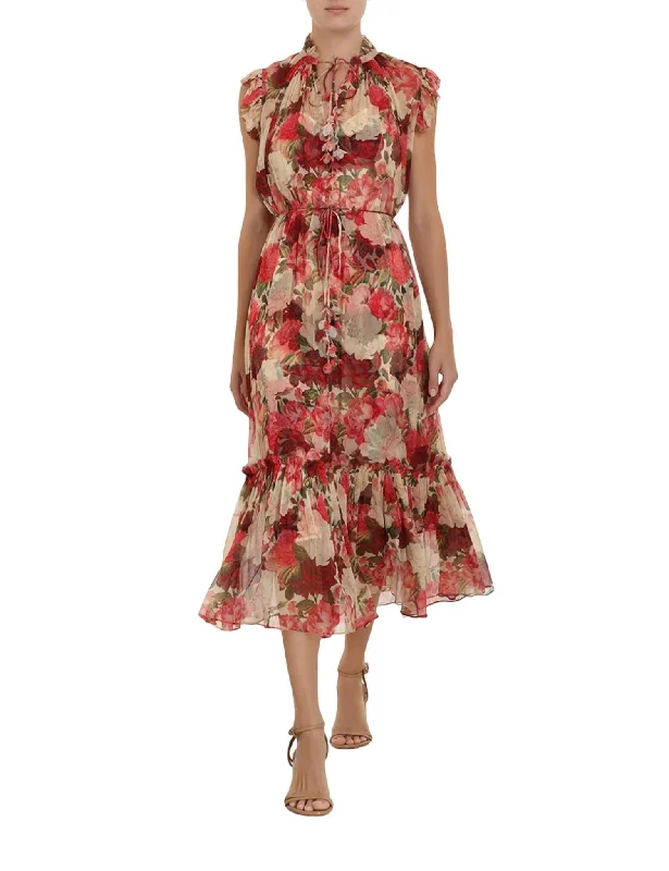 Wonderland Flutter Dress In Pink Peonies