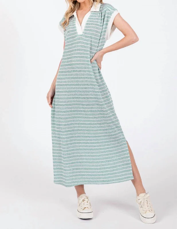 Knit Striped Dress In Green