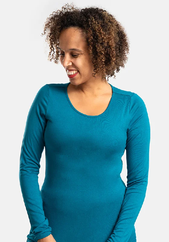 Teal Long Sleeve Round Neck Top