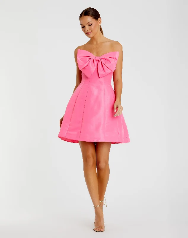 Pink Strapless Oversized Bow Fit & Flare Mini Dress