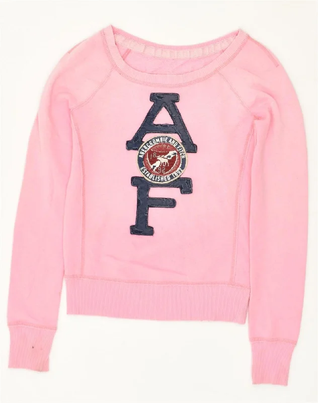 ABERCROMBIE & FITCH Womens Graphic Sweatshirt Jumper UK 10 Small Pink