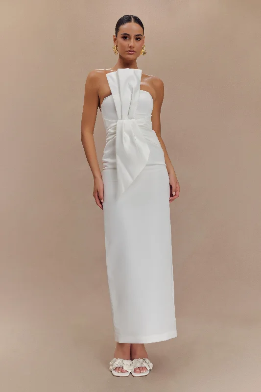 Cyrill Strapless Satin Structured Maxi Dress - White