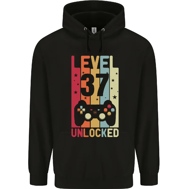 37th Birthday 37 Year Old Level Up Gaming Mens 80% Cotton Hoodie