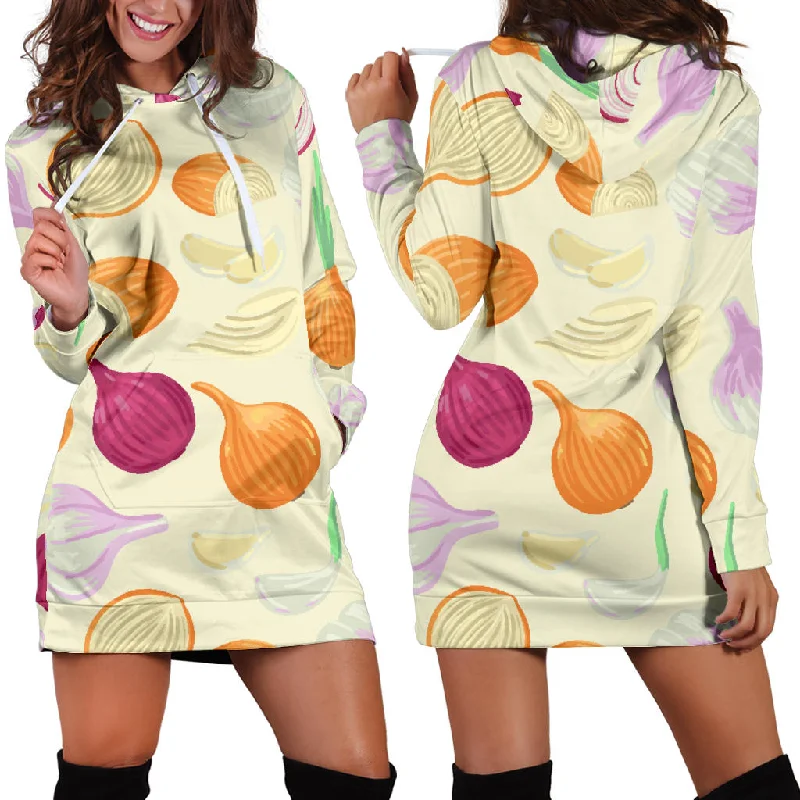 Onion Garlic White Red Pattern Women'S Hoodie Dress