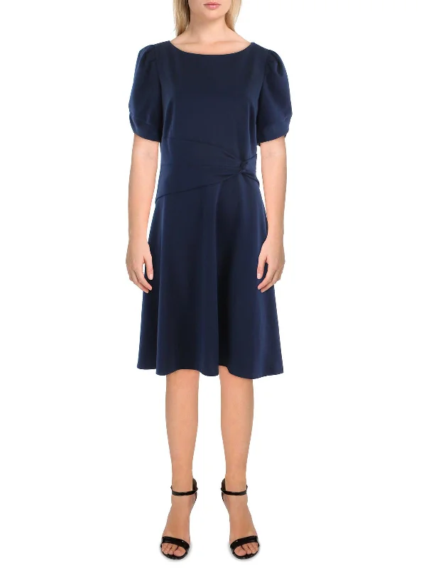 Womens Pintuck Knee Length Fit & Flare Dress