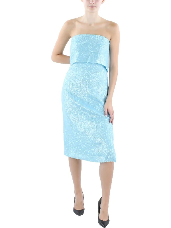 Womens Sequined Midi Sheath Dress