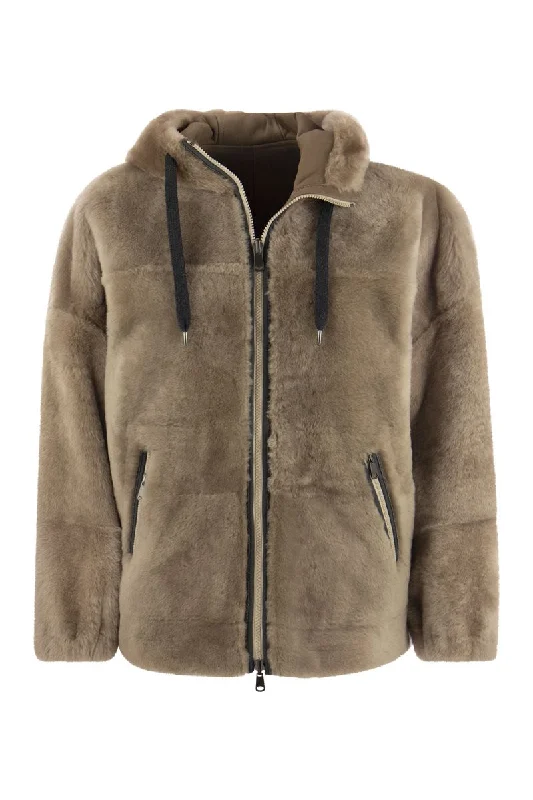 Shearling reversible parka with Shiny Trim