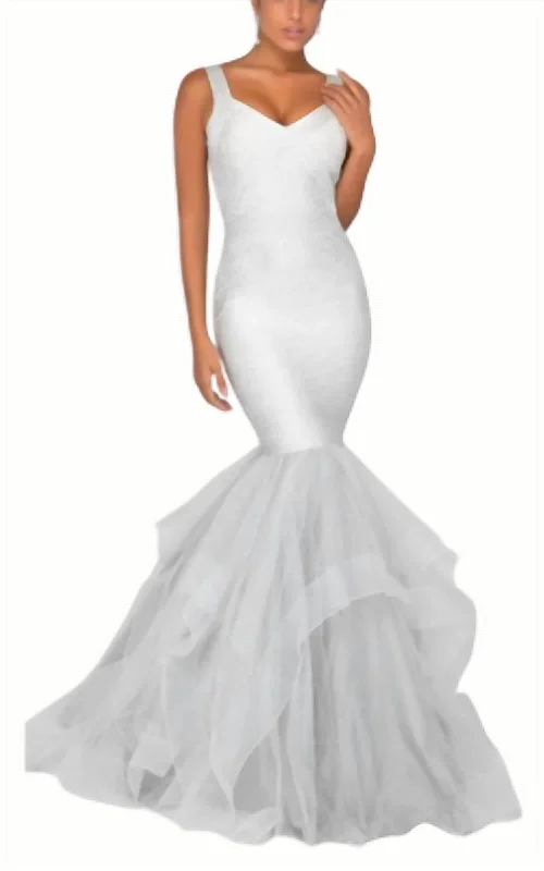 Fitted Mermaid Gown In Ivory/silver