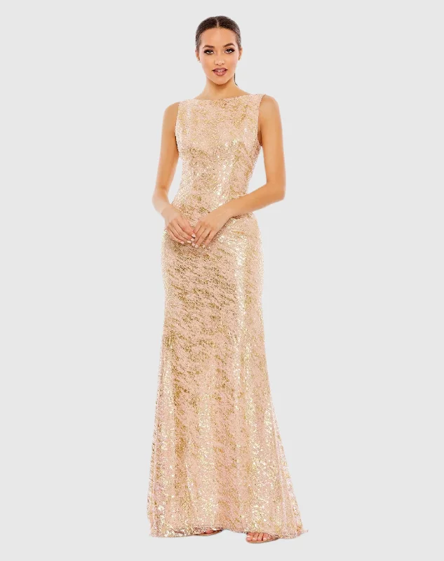 Sleeveless High Neck Sequin Gown